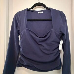 Navy Long-Sleeve Draped Bustier Top